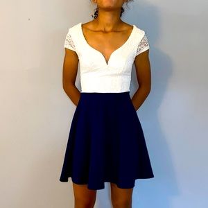 EUC B.Darlin white and navy blue dress.